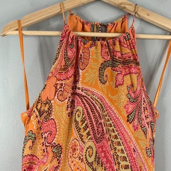 Ann Taylor Women's 90s y2k Vintage Silk Slip Dress Paisley Orange Pink  Mini 4 - Picture 3 of 13